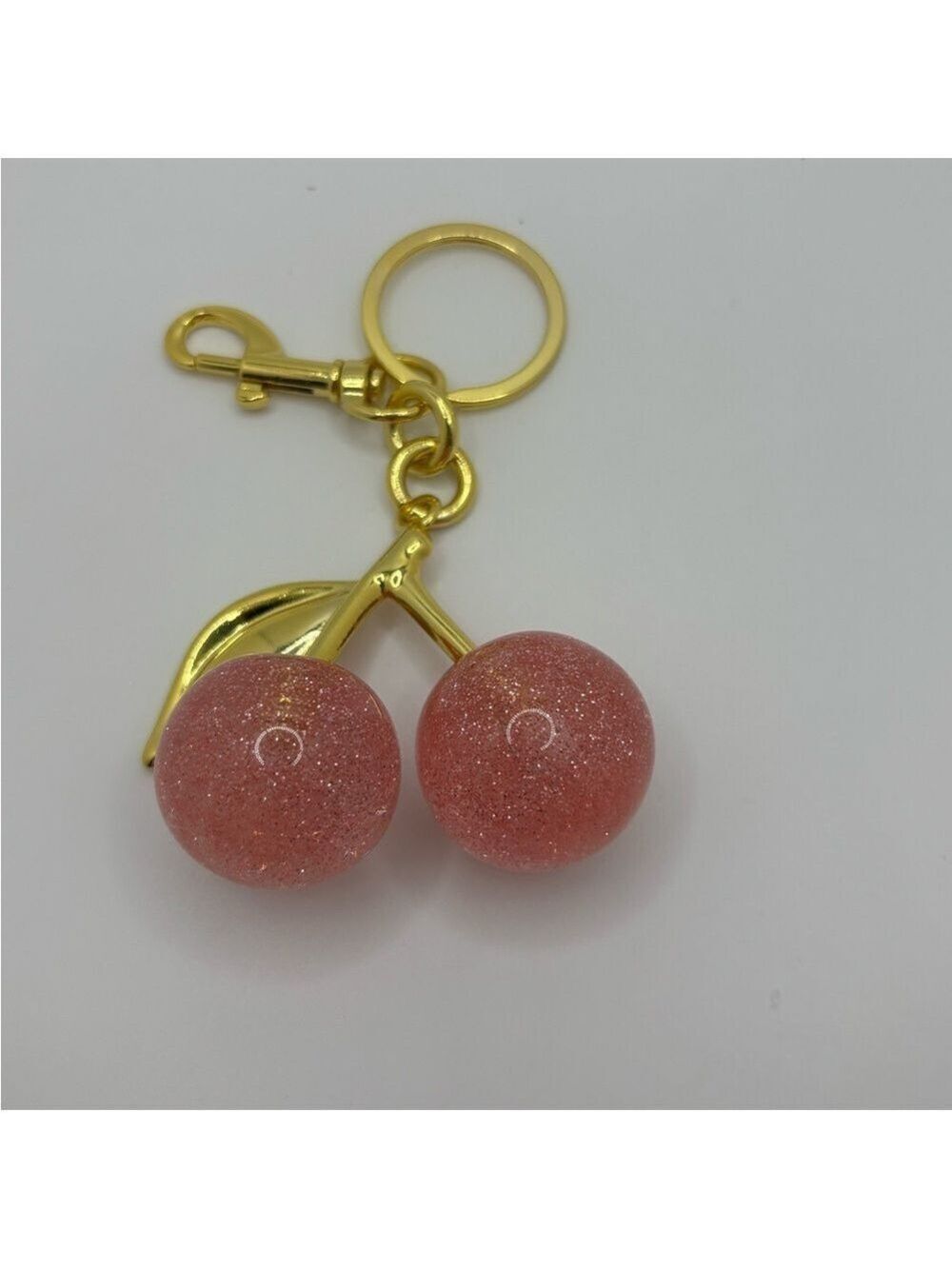 Gold and Pink Cherry Keychain